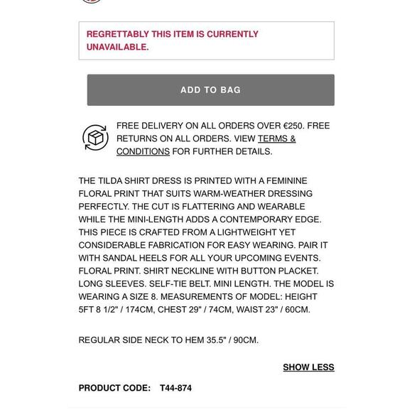 NWTS REISS Tilda Print Shirt Dress / Size-4 - Picture 12 of 16